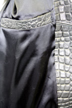 Embossed Leather Bomber Jacket with fox fur trimmed hood Style #2266F