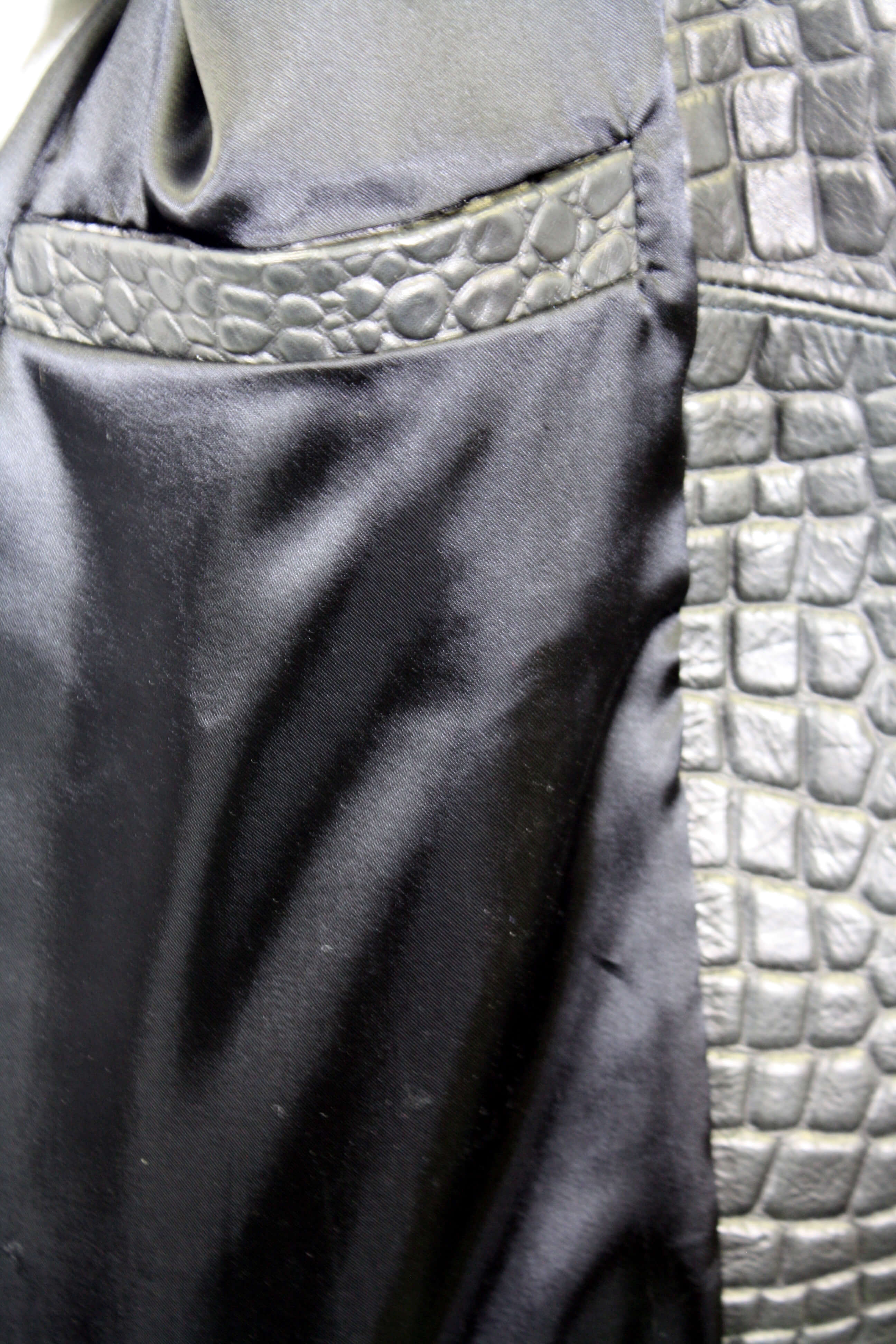 Embossed Leather Bomber Jacket with fox fur trimmed hood Style #2266F