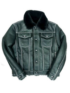 Warm Winter Denim Style Button-Up Sheepskin Jacket | Style #3610