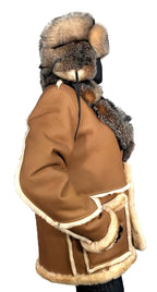 Men's Sheepskin Shearling Toggled Coat With Crystal Fox Collar | Style #4950
