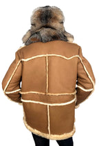Men's Sheepskin Shearling Toggled Coat With Crystal Fox Collar | Style #4950