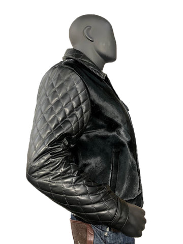 Men's Pony Bomber Jacket With Lambskin Quilted Sleeves & Collar Style #3450