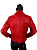 Men's Lambskin Leather Embossed Motorcycle Jacket, Double Breasted Style #3008