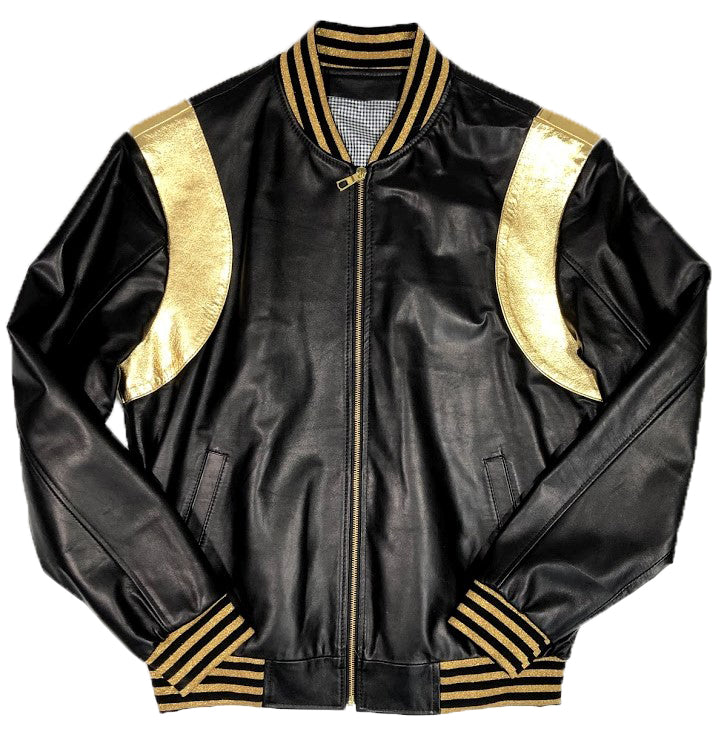 Men's Black/Gold Lightweight Varsity Baseball Jacket Style #1015