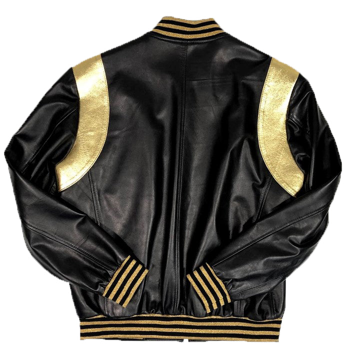Men's Black/Gold Lightweight Varsity Baseball Jacket Style #1015