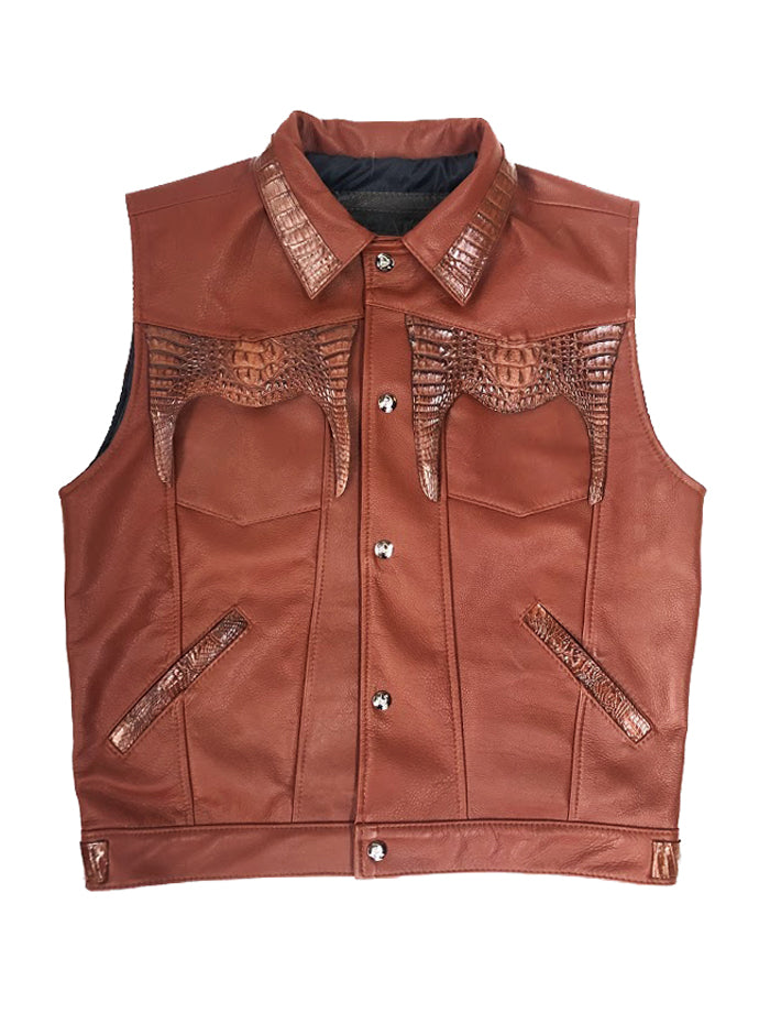 Leather vest with alligator trimming #901