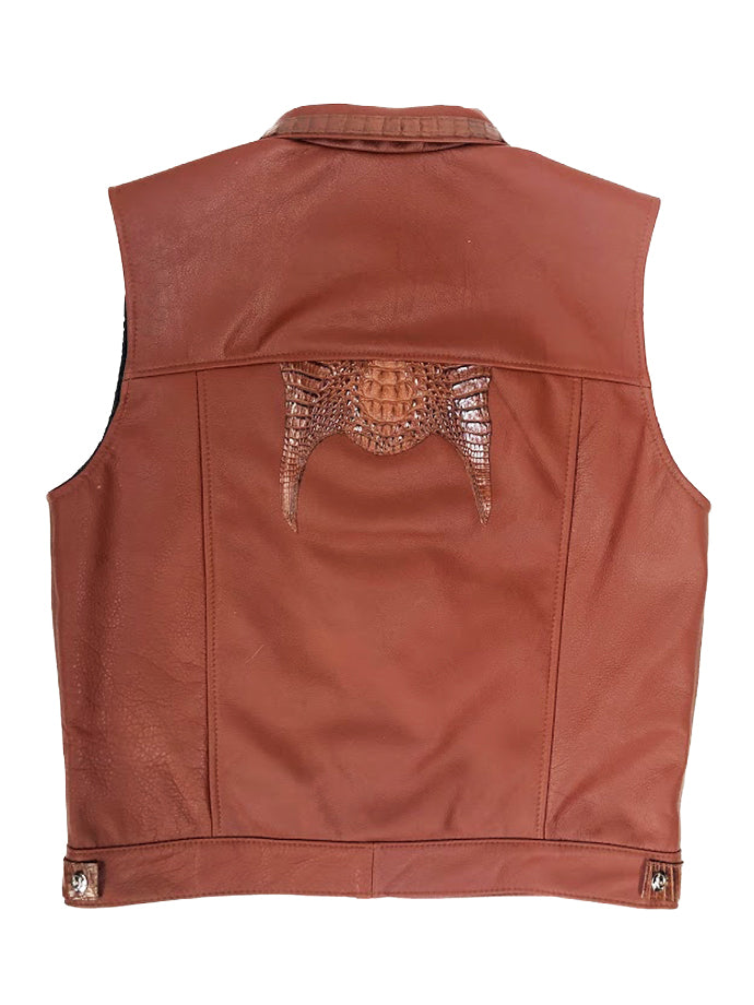 Leather vest with alligator trimming #901