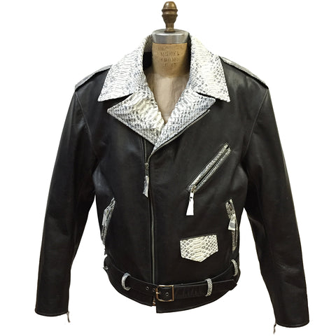 Motorcycle Leather Jacket With Python Trimming #3016