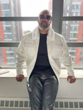 Men's Leather Jacket With Alligator Trimming & Mink Collar Style #2077