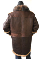 Sheepskin Trench Coat With Fox Fur Collar Style #4920 - Jakewood Shearlin Leather Mouton Fur Bomber Aviator Parka Coat Jacket Sheepskin All size Brooklyn New York manufacturer 