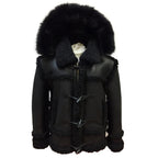 Sheepskin Jacket Toggle Closer with Hood and Fur Style #4700 - Jakewood Shearlin Leather Mouton Fur Bomber Aviator Parka Coat Jacket Sheepskin All size Brooklyn New York manufacturer 