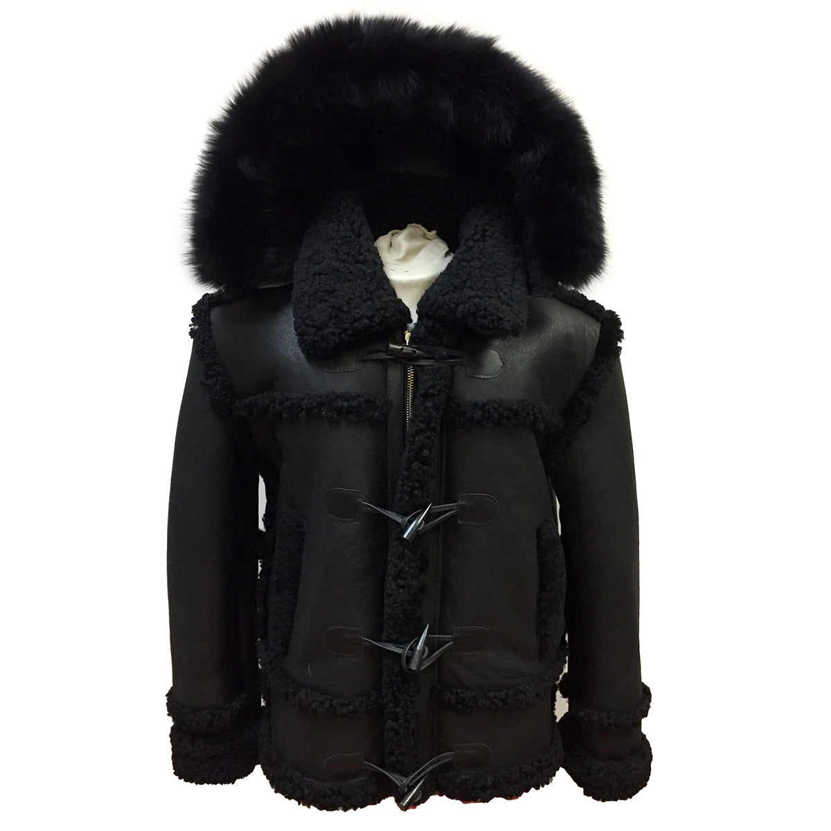 Sheepskin Jacket Toggle Closer with Hood and Fur Style #4700 - Jakewood Shearlin Leather Mouton Fur Bomber Aviator Parka Coat Jacket Sheepskin All size Brooklyn New York manufacturer 
