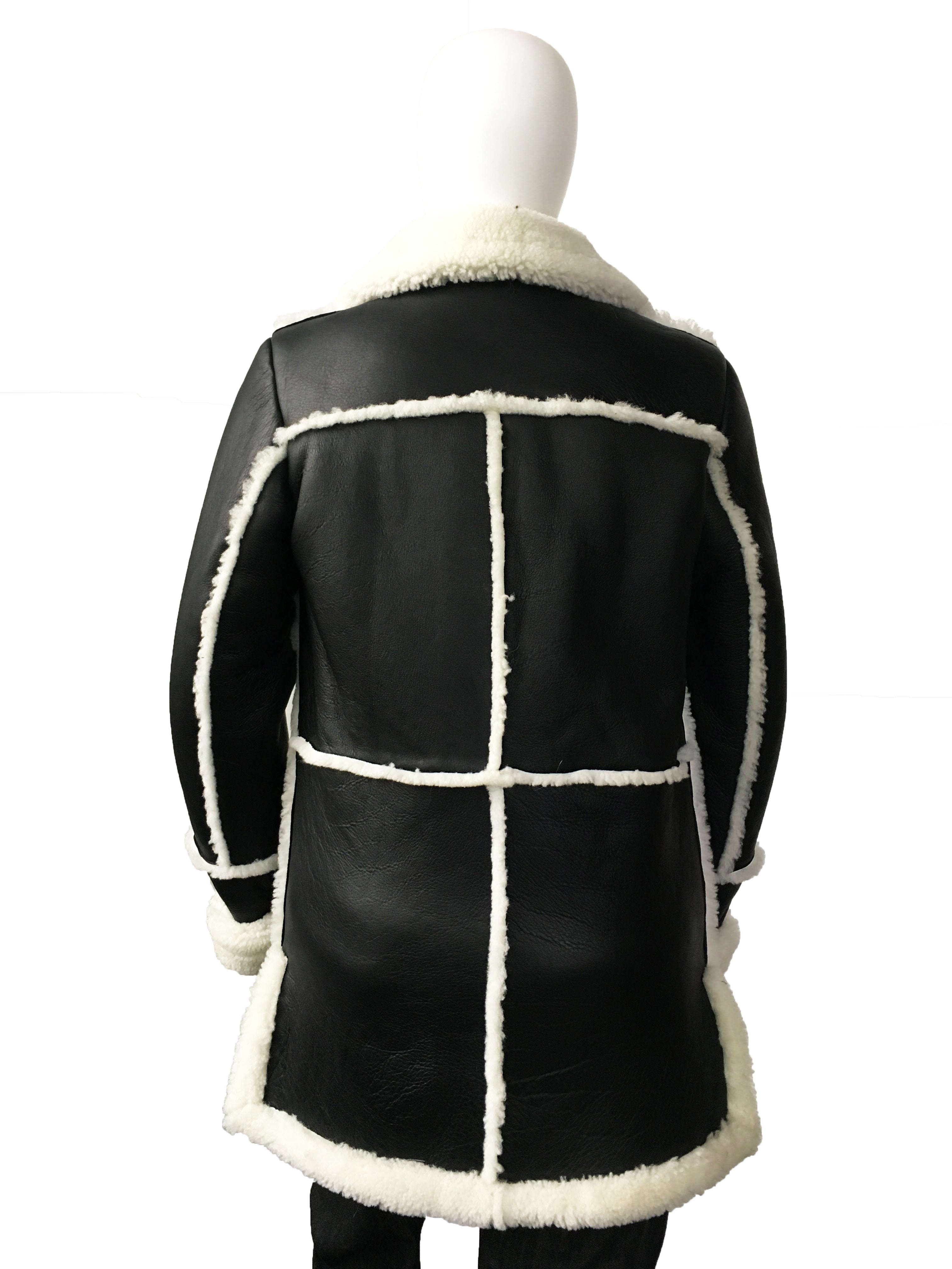 Women's Sheepskin Shearling Lambs Fur Leather Marlboro Coat Style