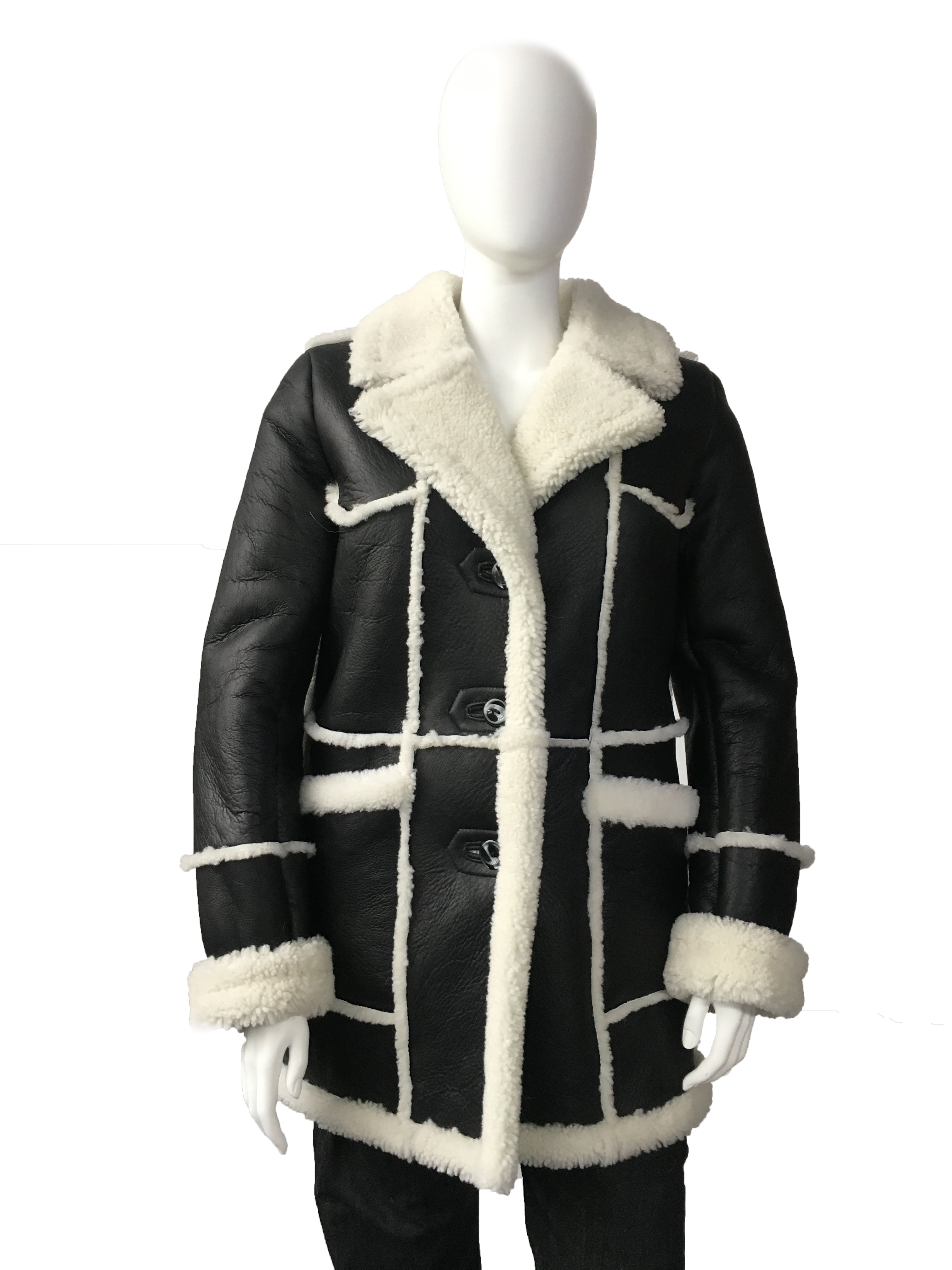 Women's Sheepskin Shearling Lambs Fur Leather Marlboro Coat Style