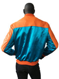 Genuine Leather/Satin baseball jacket Orange Torques Purple Style#3430 - Jakewood Shearlin Leather Mouton Fur Bomber Aviator Parka Coat Jacket Sheepskin All size Brooklyn New York manufacturer 