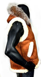 Sheepskin Vest with Fox Trimmed Hood Style #5600H