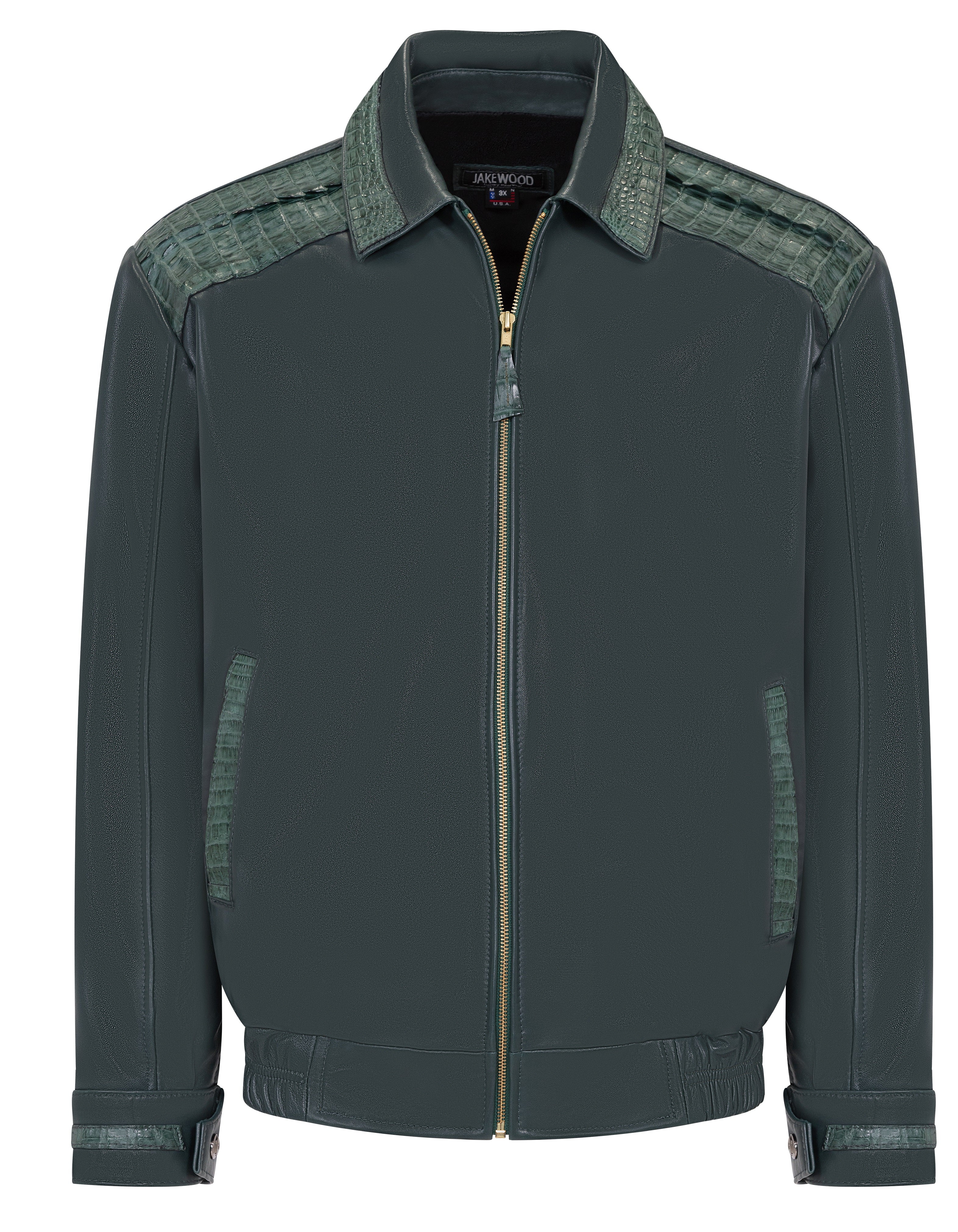 Leather jacket with alligator trimming #2029