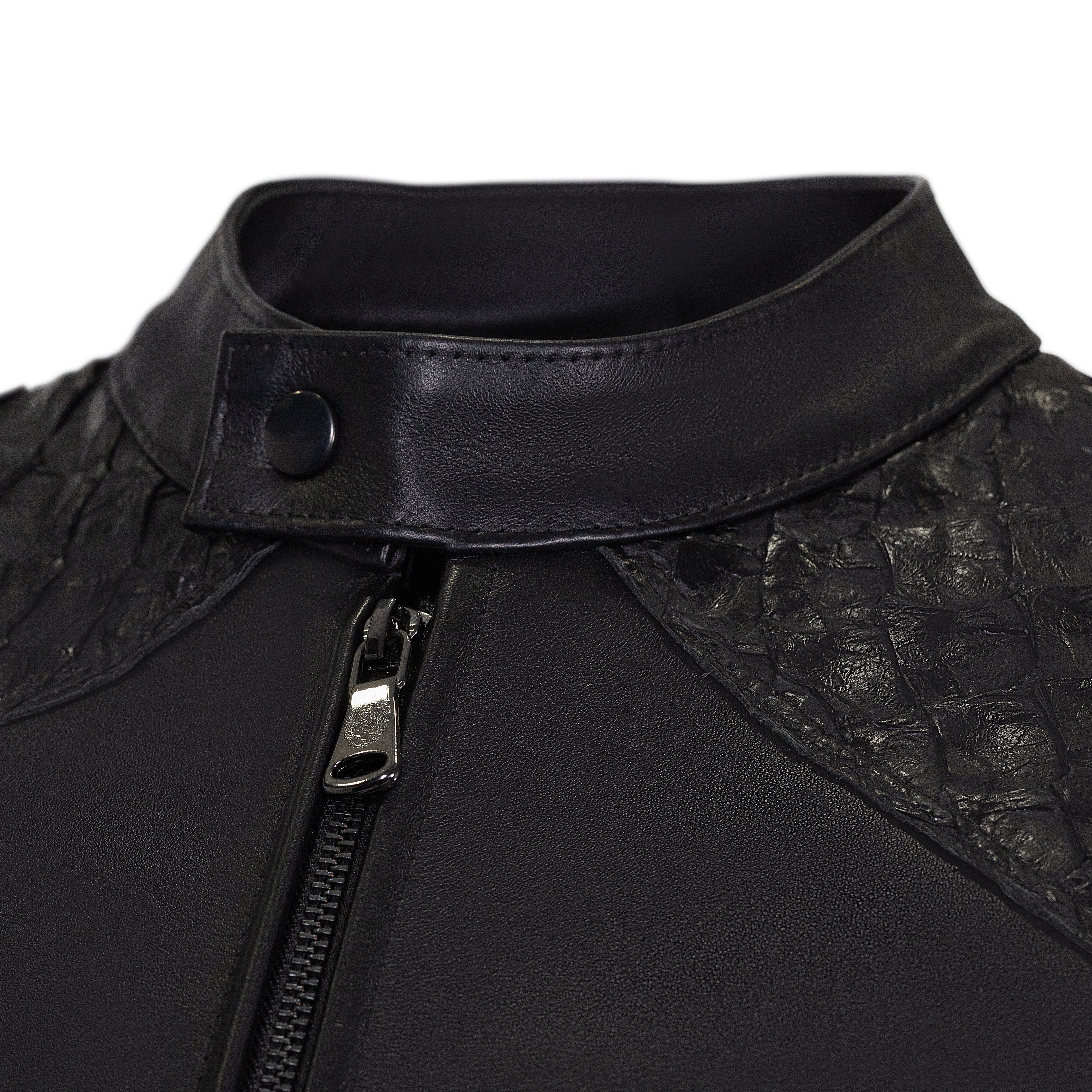 Men's Open Bottom Leather Jacket With Arapaima Skin Style #2032