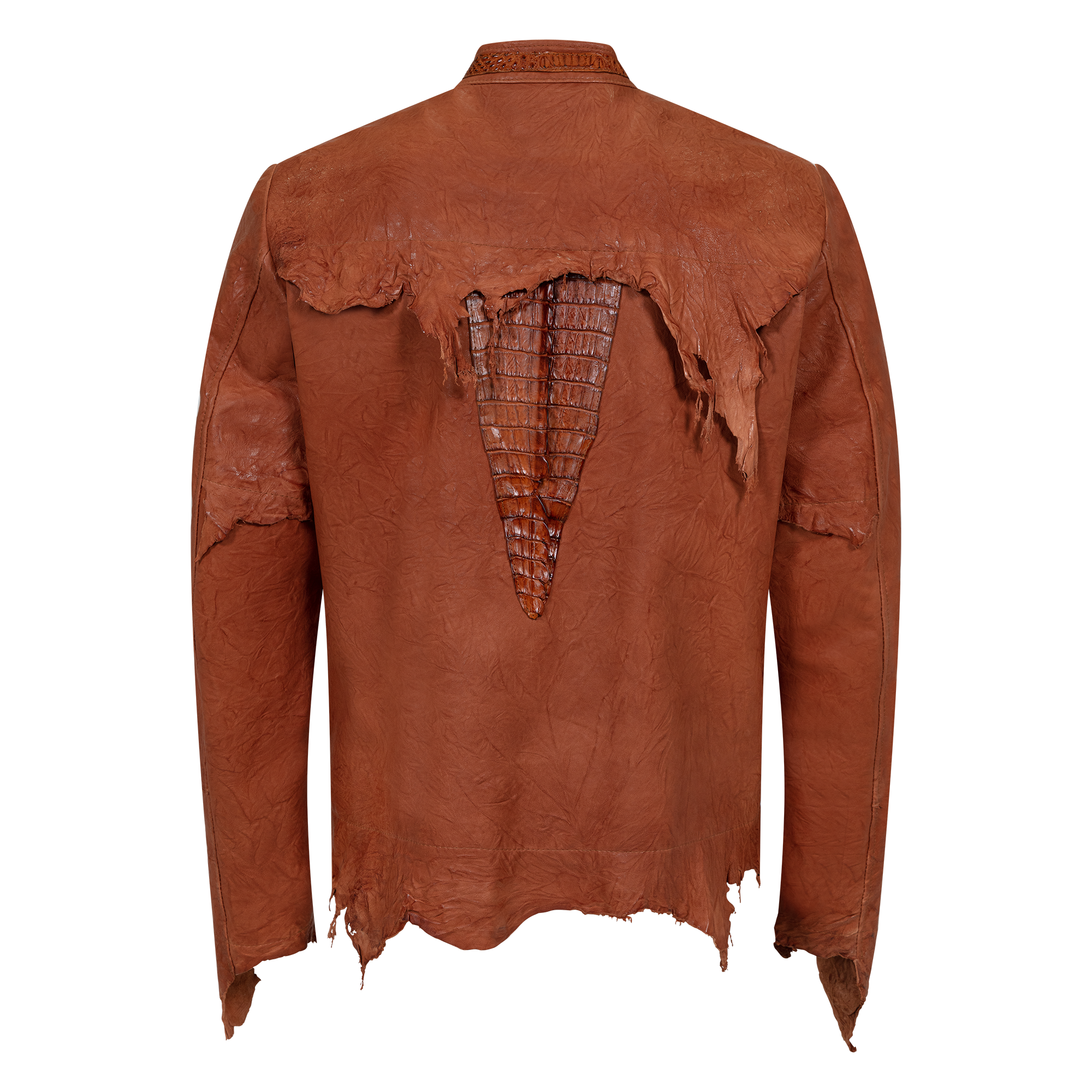 Raw edge lambskin jacket with alligator crown #2069