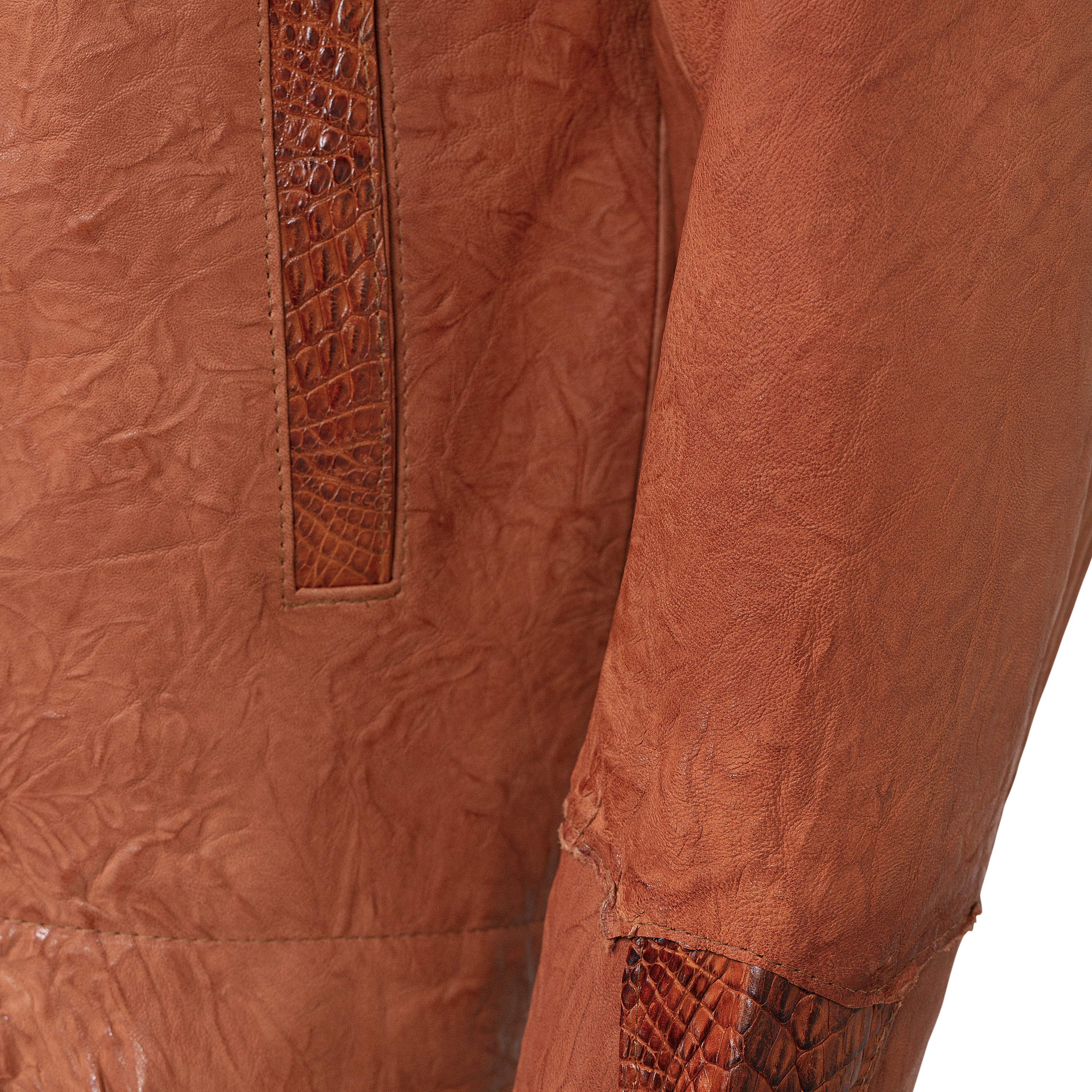 Raw edge lambskin jacket with alligator crown #2069