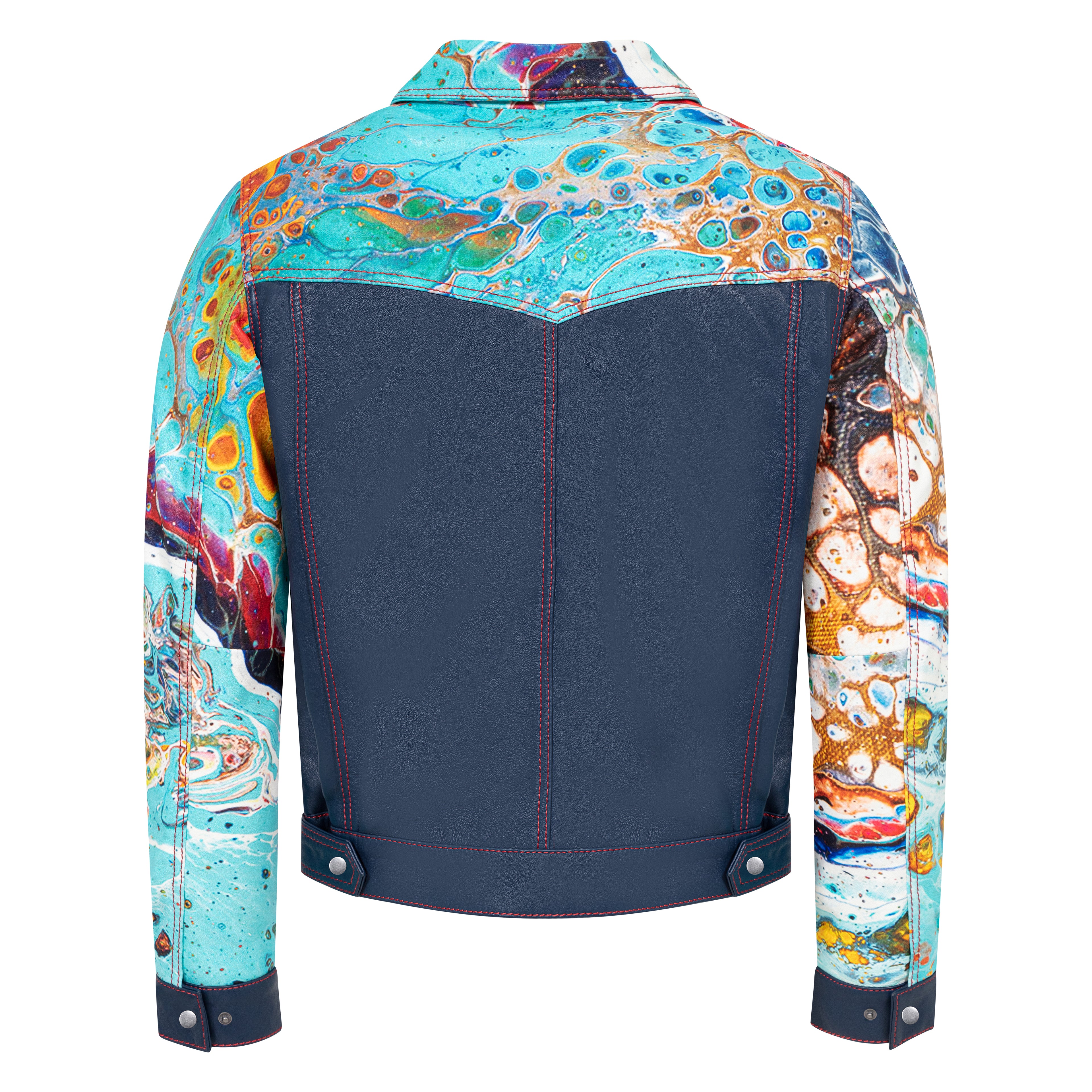 Jean style digital print leather jacket #3670