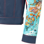 Jean style digital print leather jacket | Style #3670