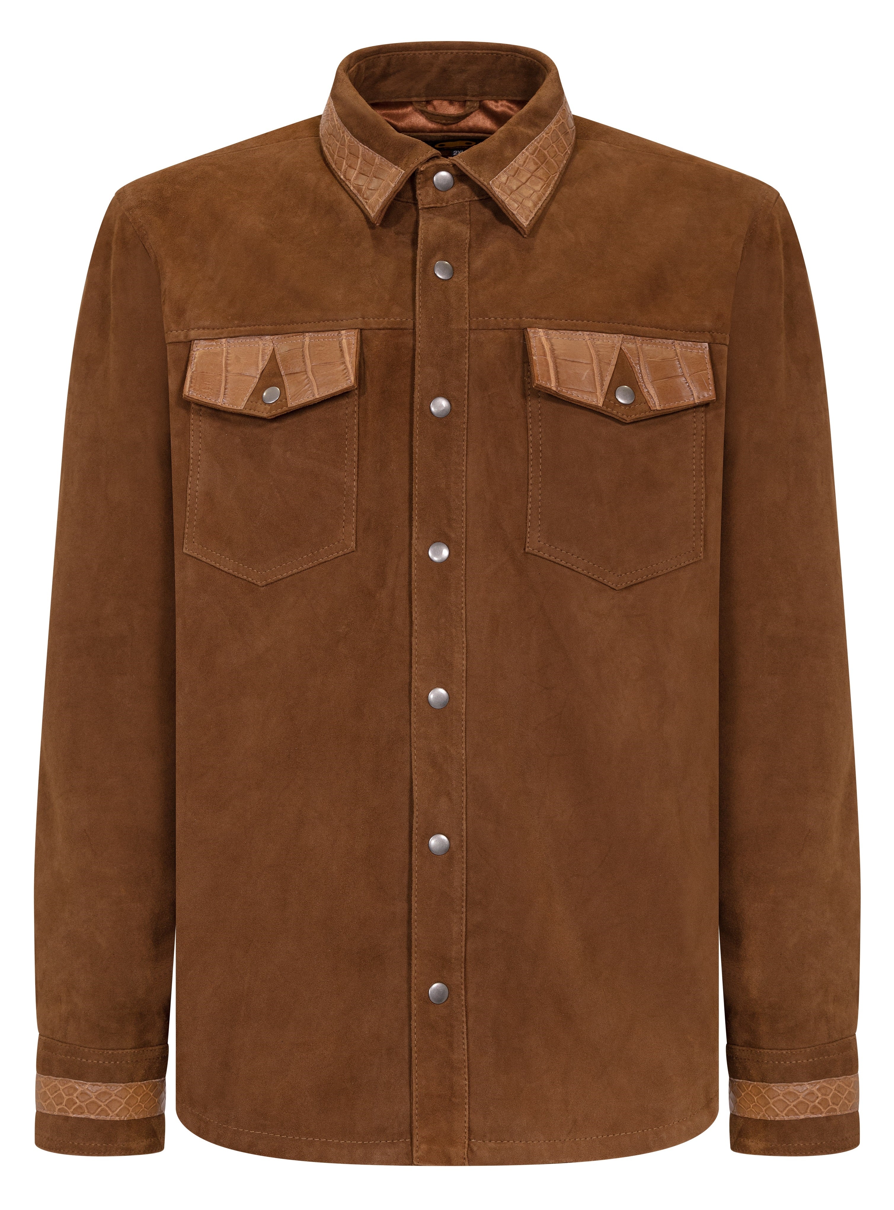 Suede shirt with alligator trimming #703