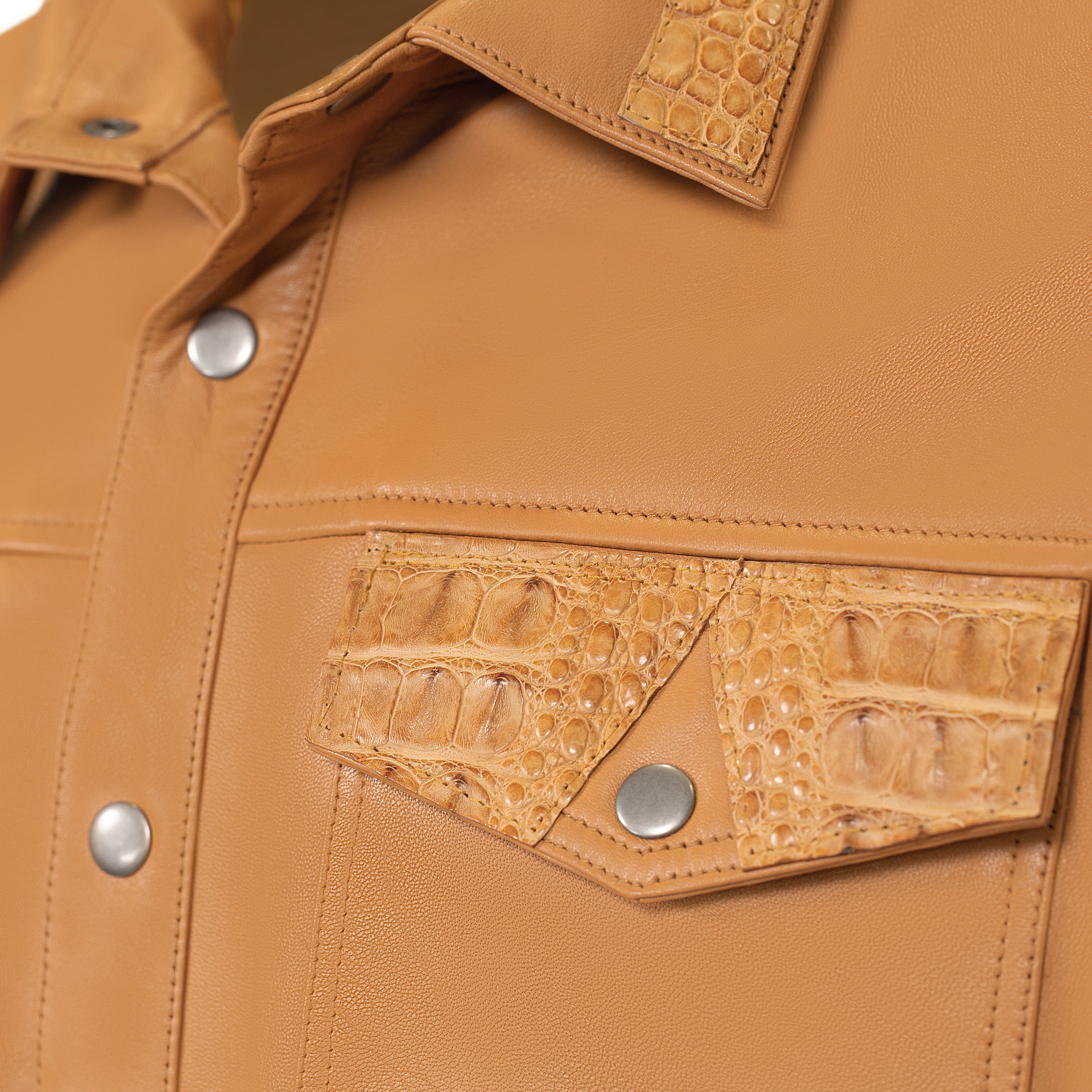 Leather shirt with alligator trimming # 700