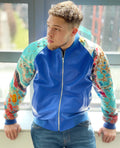 Leather baseball jacket with digital print leather sleeves #1011
