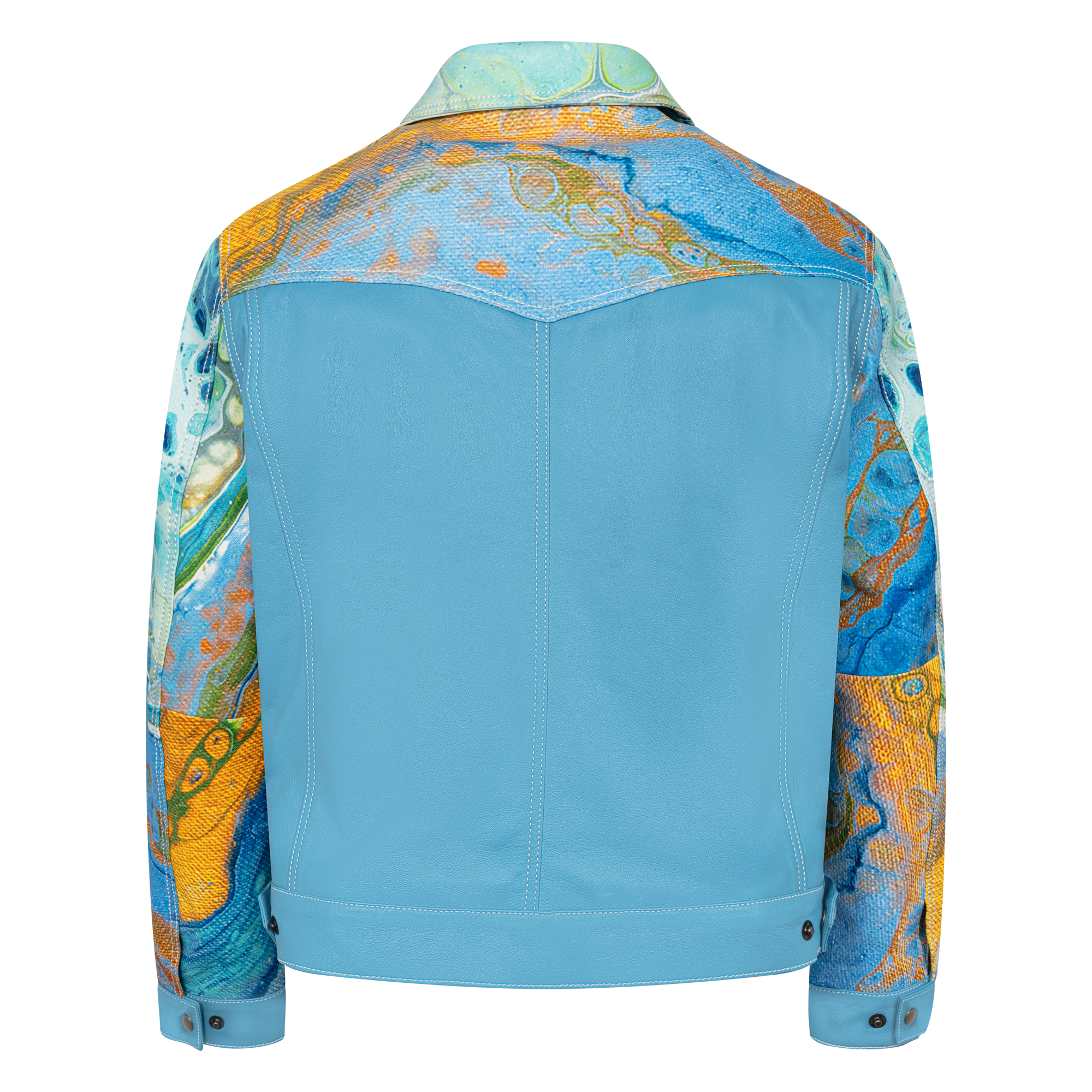 Jean style digital print leather jacket #3670