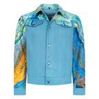 Jean style digital print leather jacket | Style #3670