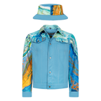 Jean style digital print leather jacket | Style #3670