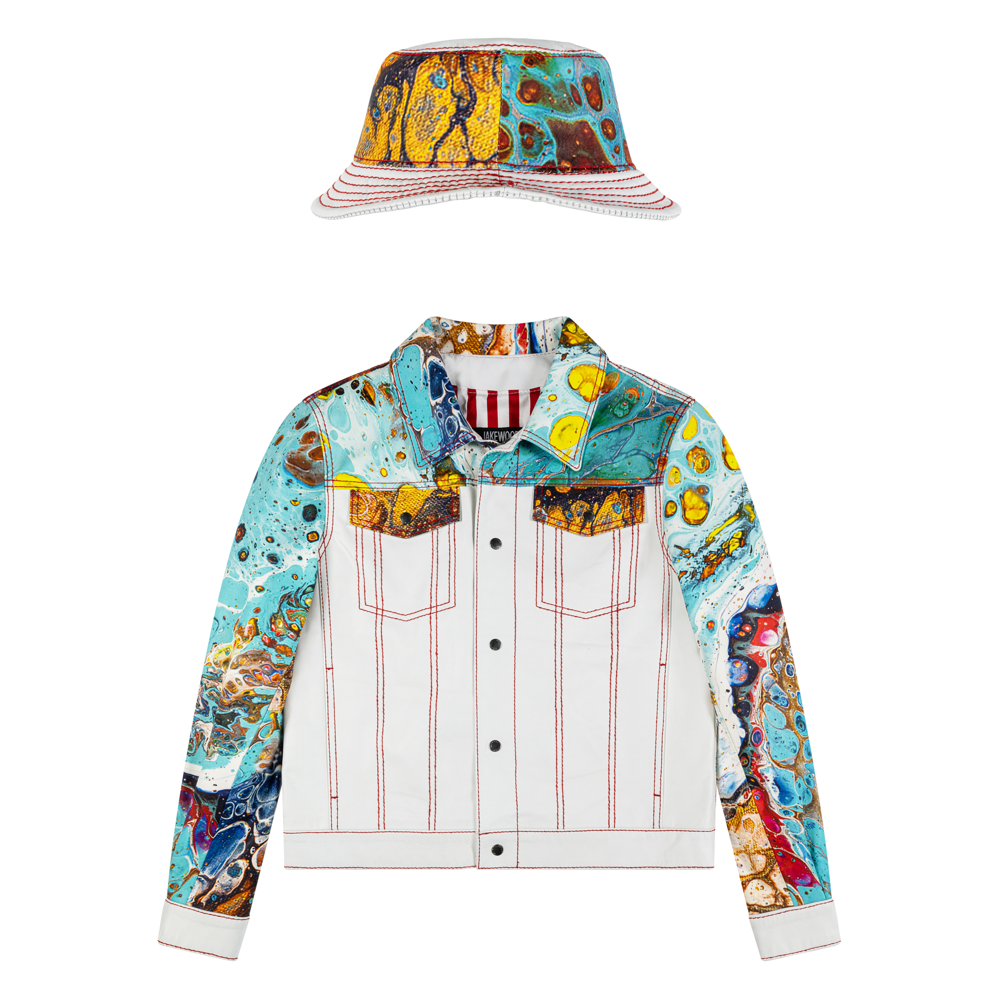 Jean style digital print leather jacket #3670