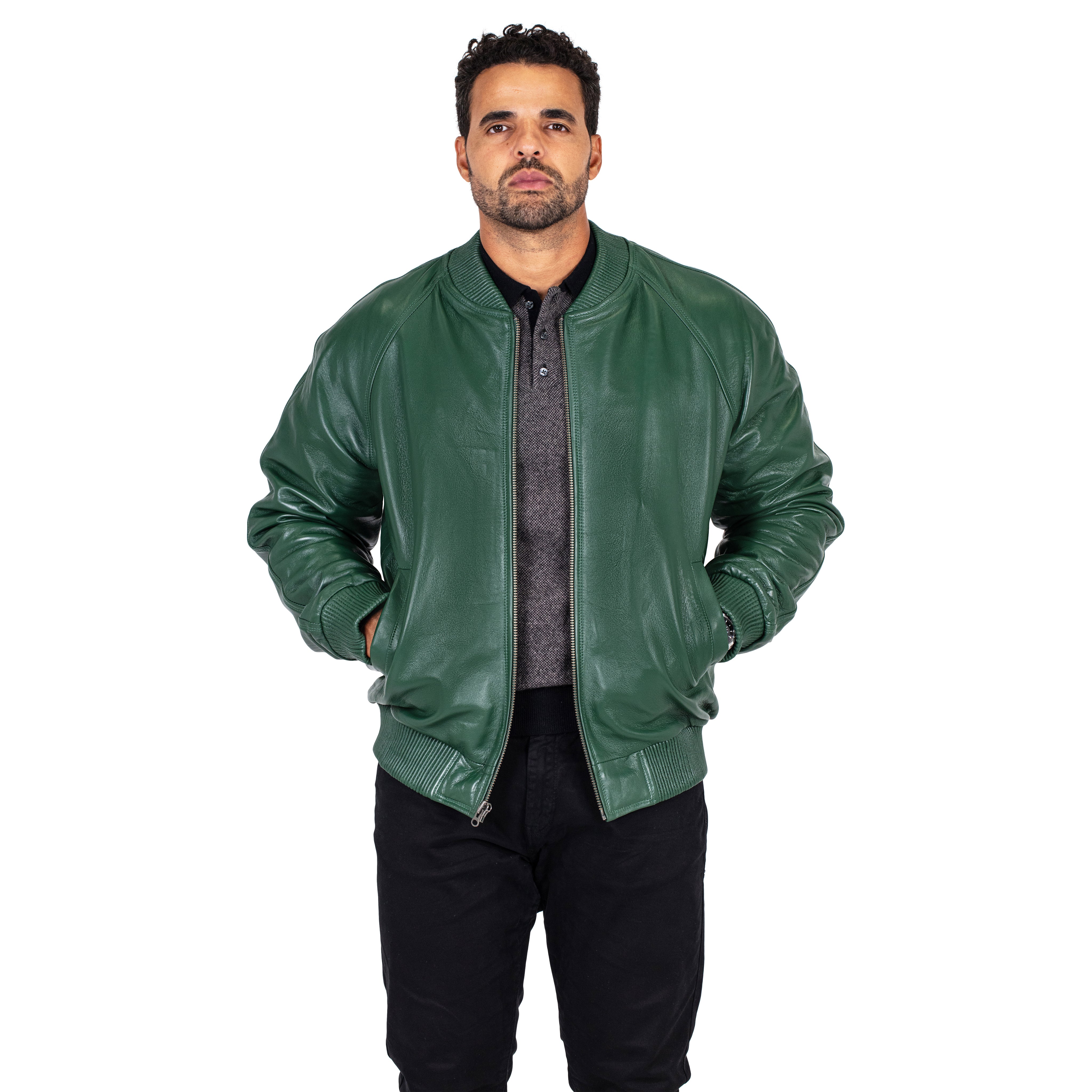 セトルマイアーズ LEATHER SL VARSITY (グリーン/ＸＬ) Genuine Lambskin Leather Baseball Varsity Jacket Style #1051 (Part