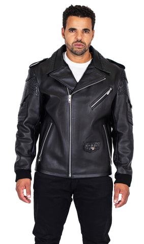 Motorcycle leather jacket with alligator trimming #3021