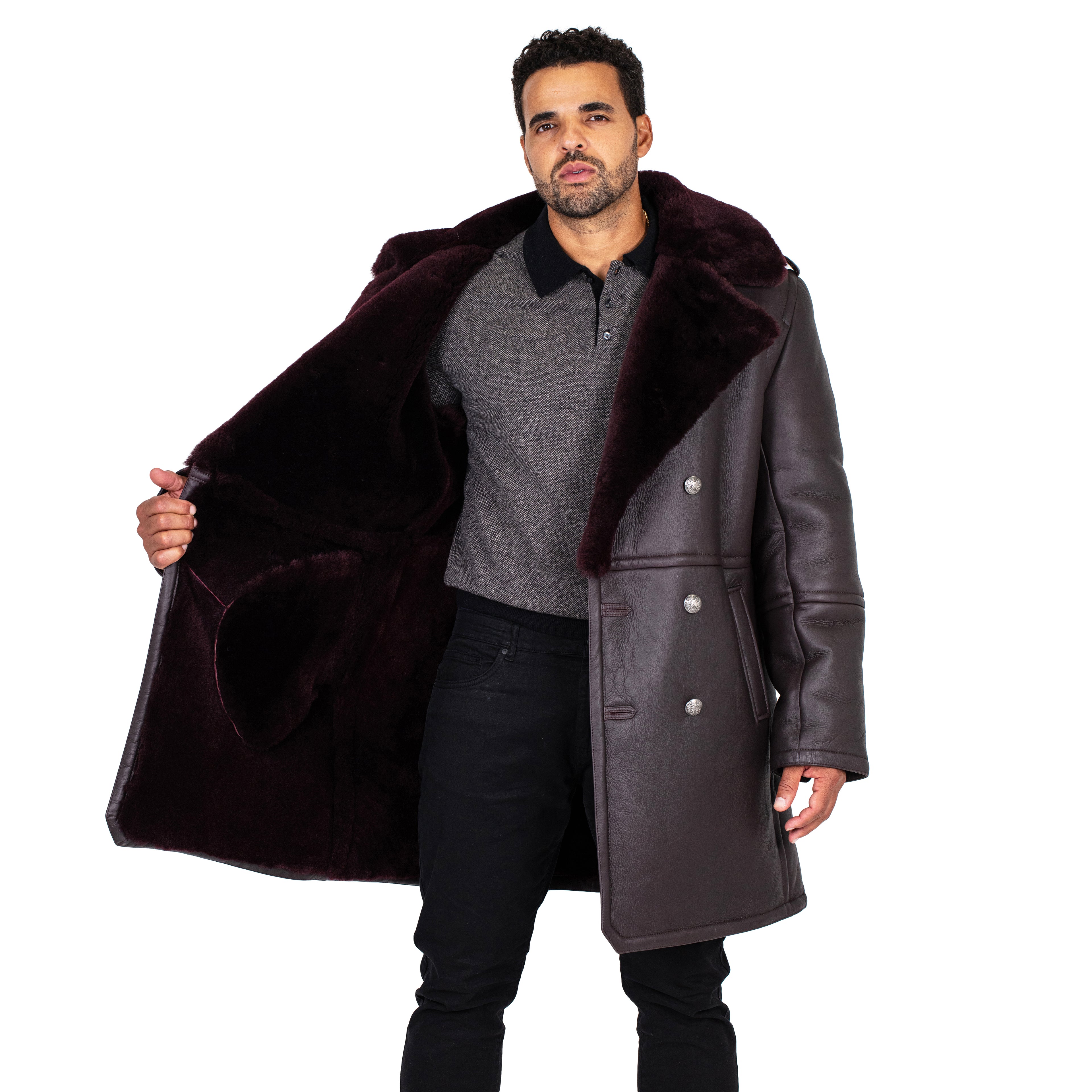 Shearling Sheepskin Button Open Trench Coat Style #5000