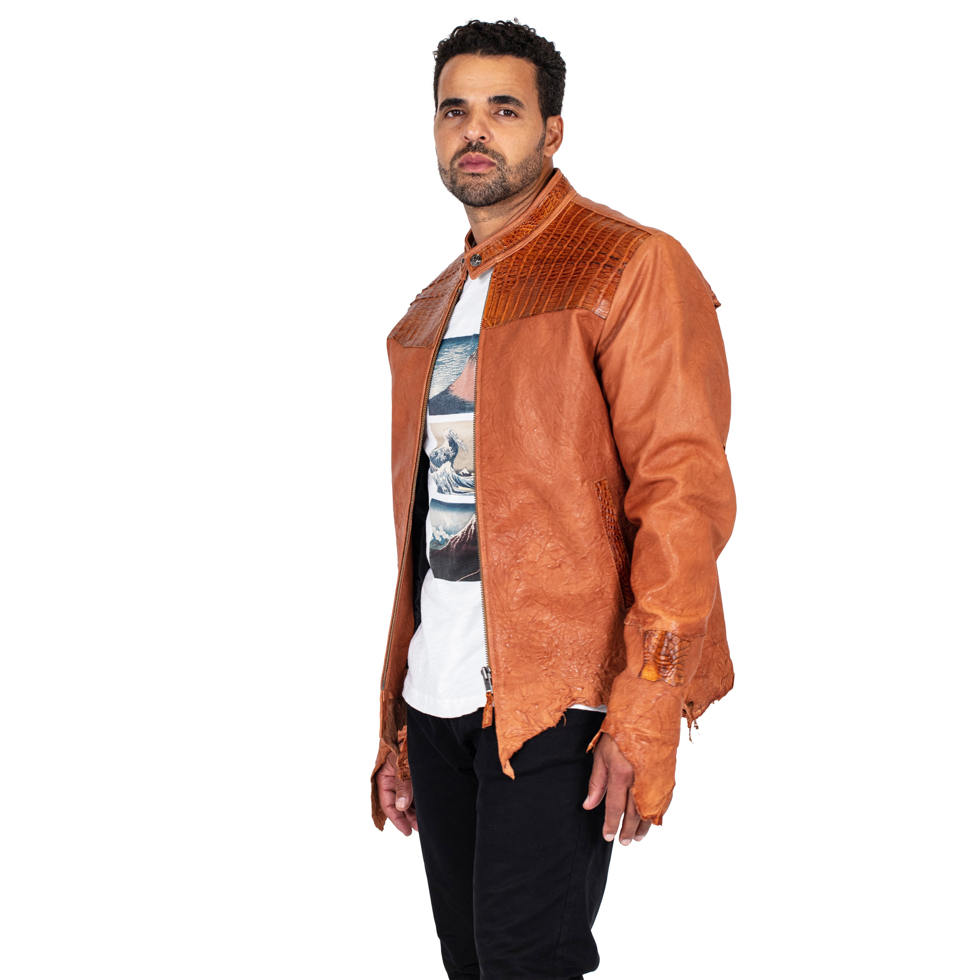 Raw edge lambskin jacket with alligator crown #2069