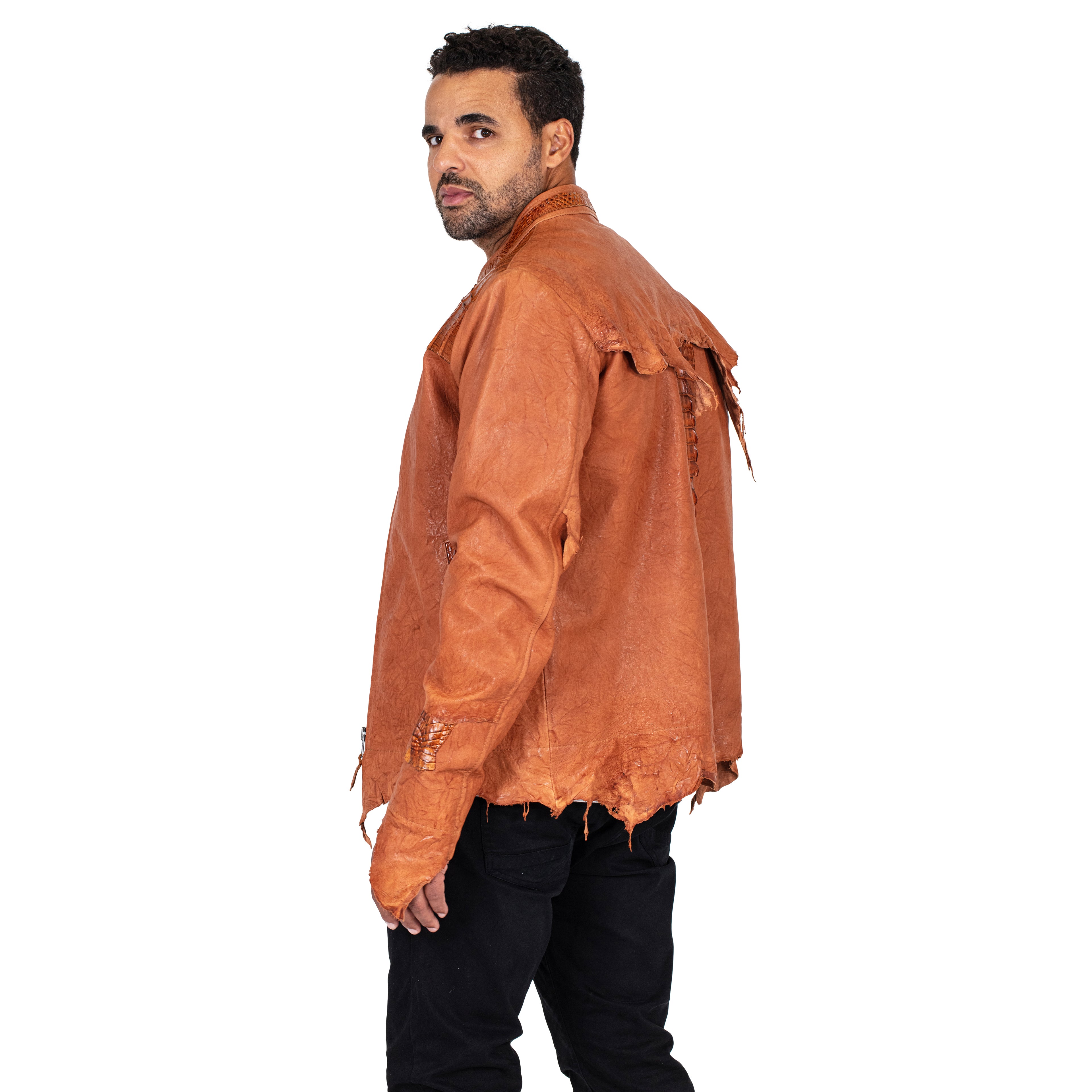 Raw edge lambskin jacket with alligator crown #2069