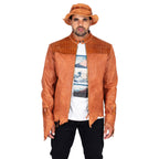 Raw edge lambskin jacket with alligator crown #2069