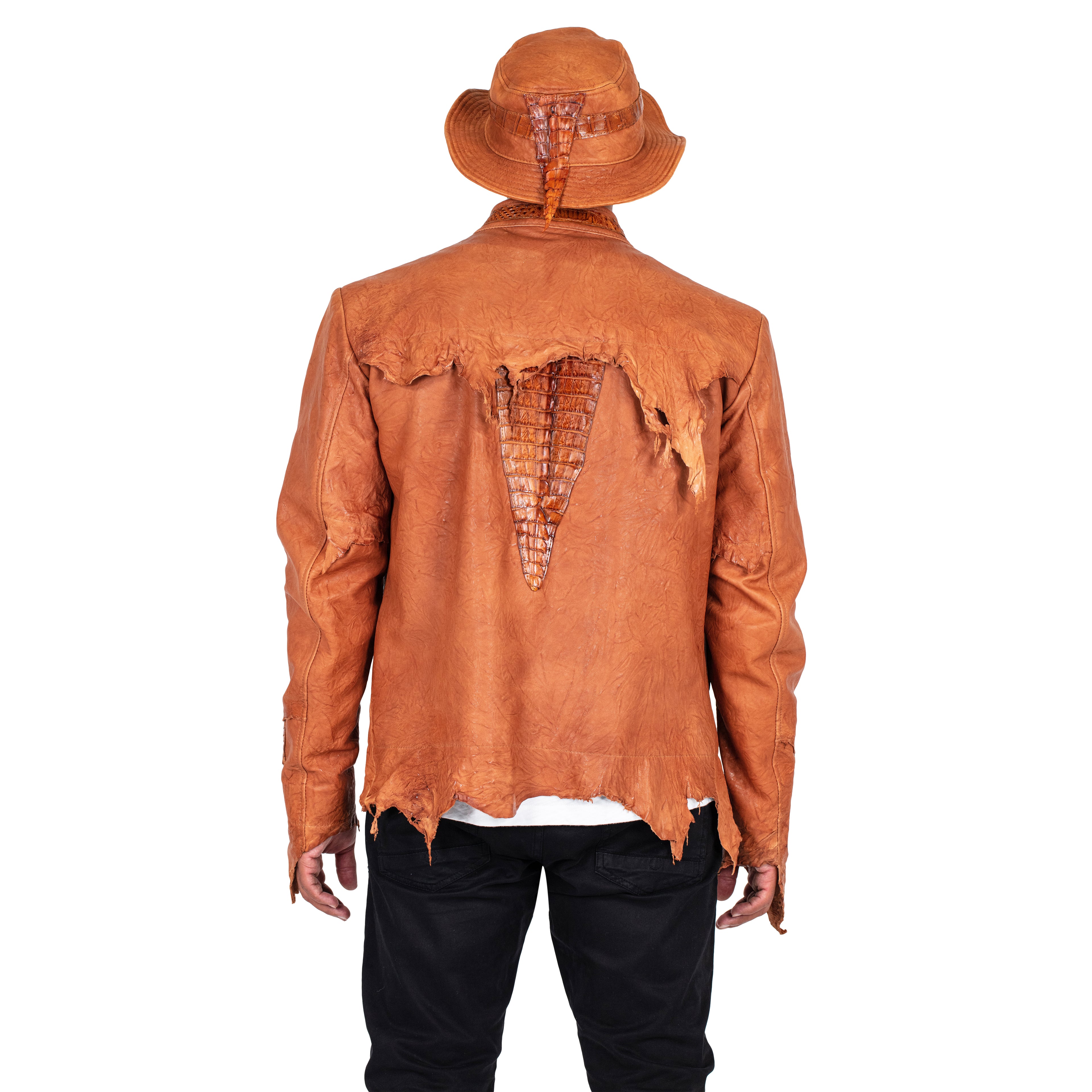 Raw edge lambskin jacket with alligator crown #2069