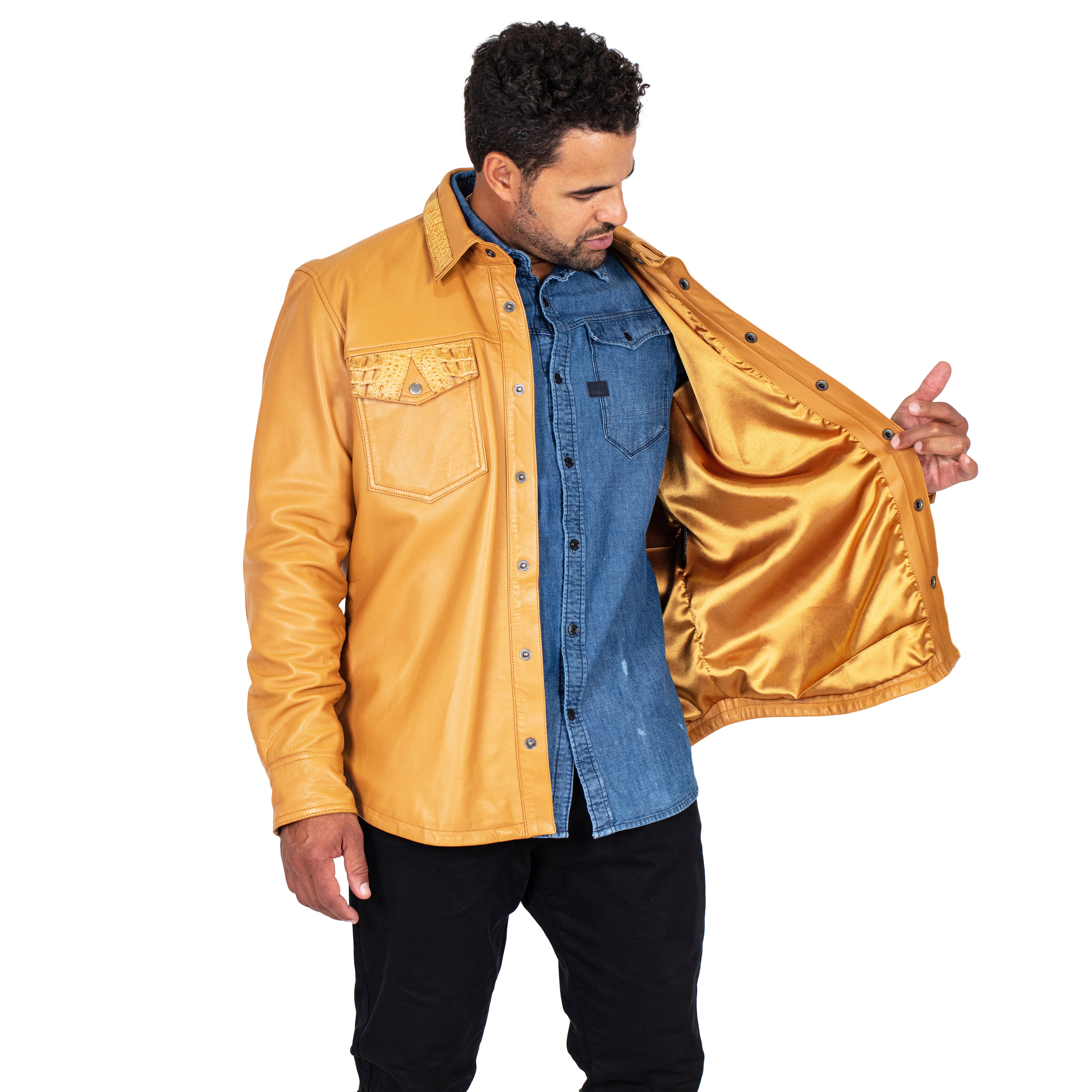 Leather shirt with alligator trimming # 700