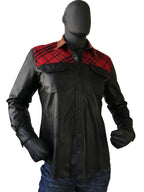 Lightweight Leather Shirt with Wool Trimming Style #705 - Jakewood Shearlin Leather Mouton Fur Bomber Aviator Parka Coat Jacket Sheepskin All size Brooklyn New York manufacturer 