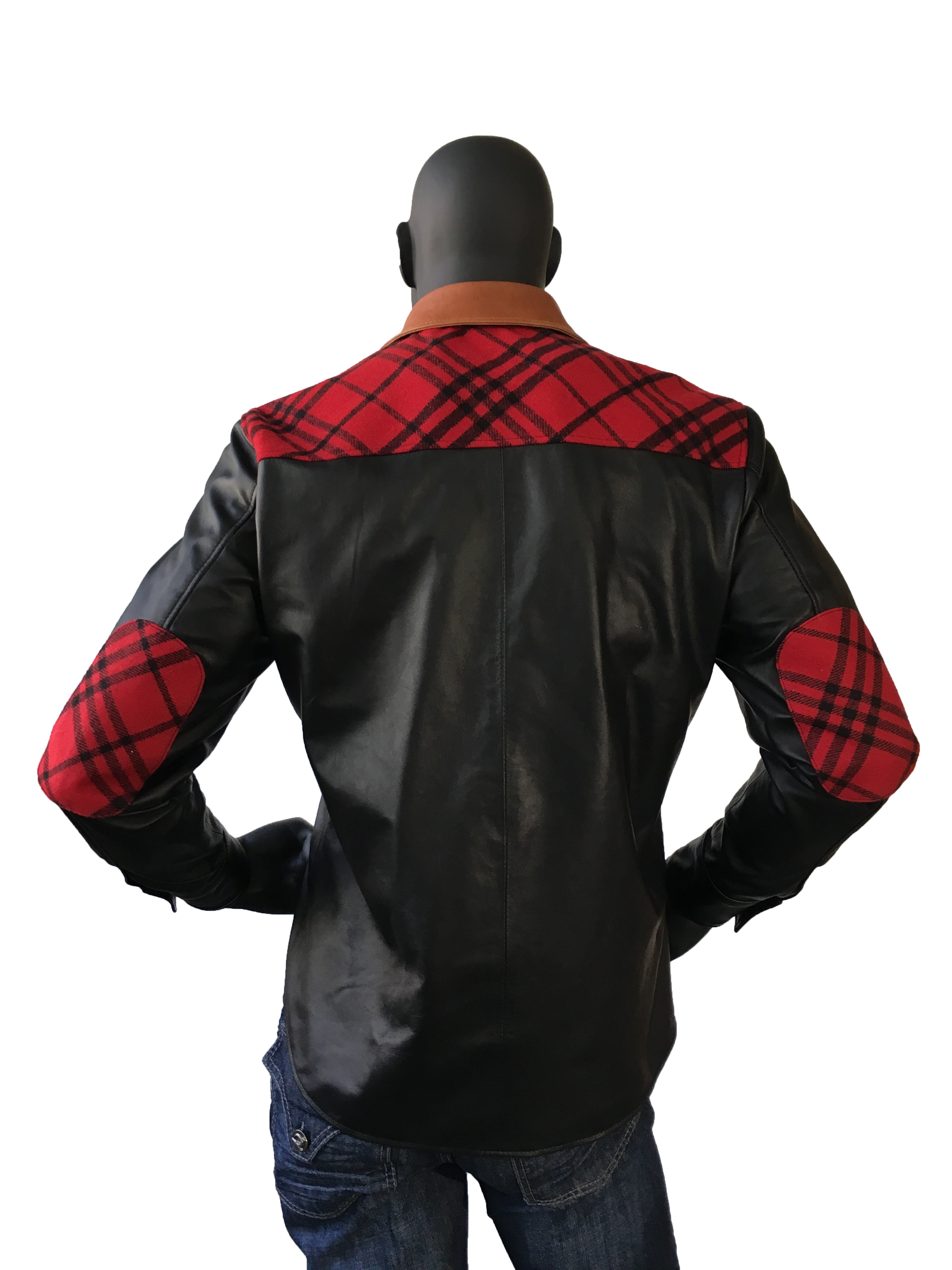 Lightweight Leather Shirt with Wool Trimming Style #705 - Jakewood Shearlin Leather Mouton Fur Bomber Aviator Parka Coat Jacket Sheepskin All size Brooklyn New York manufacturer 