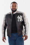 Men's Leather Jacket with Python Trimming and Custom Yankees Python Logo