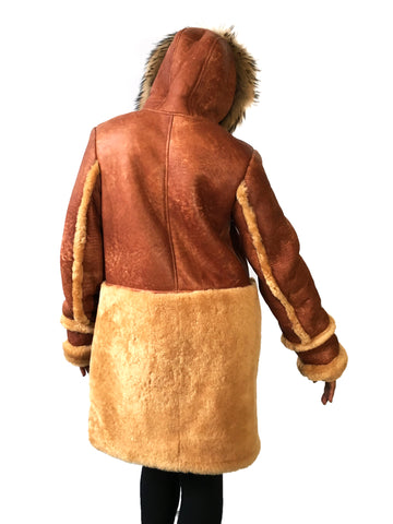 Women's Long Sheepskin Coat with Fur Style #1044