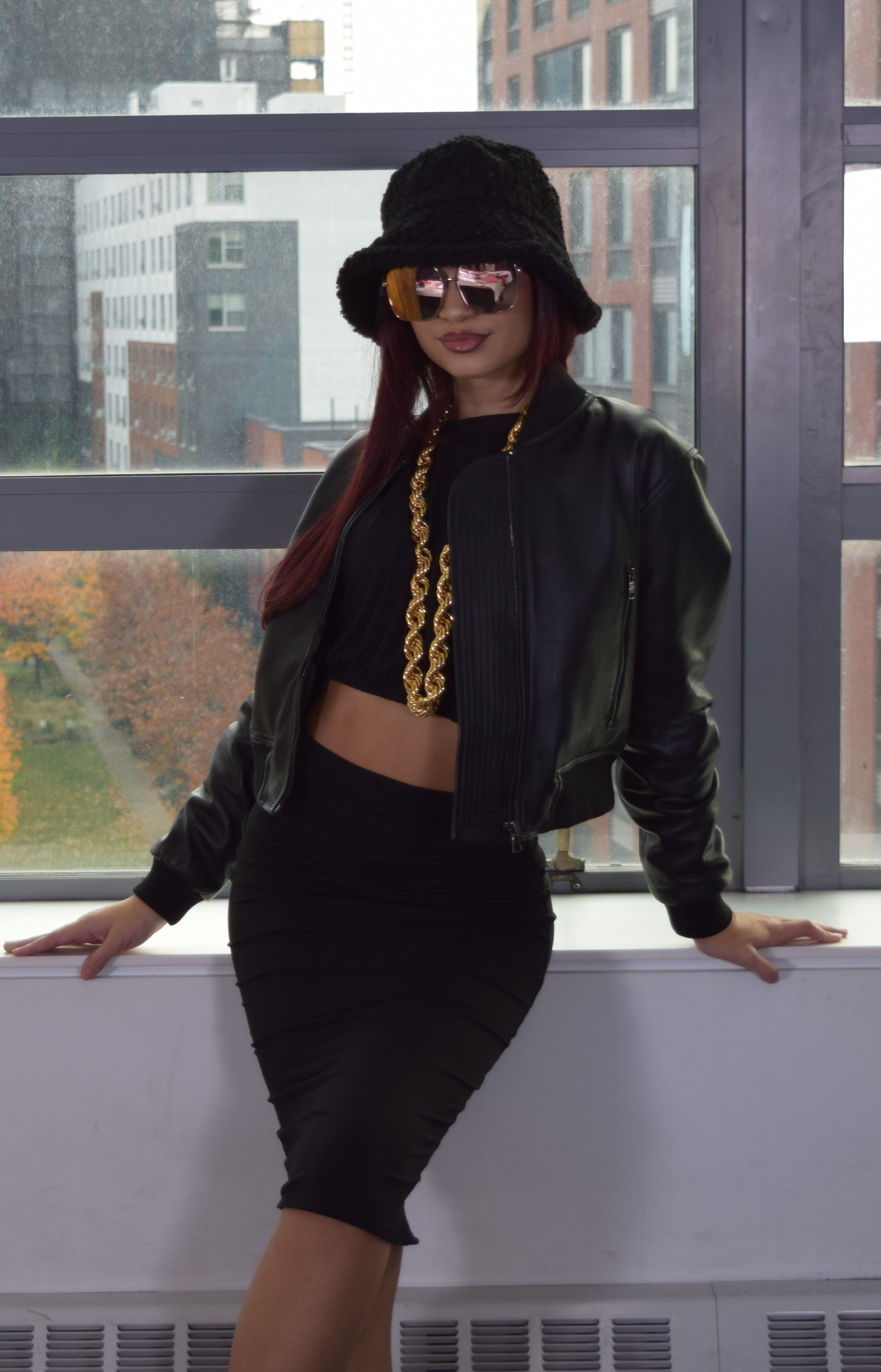 Ladies cropped leather jacket Style # 1018