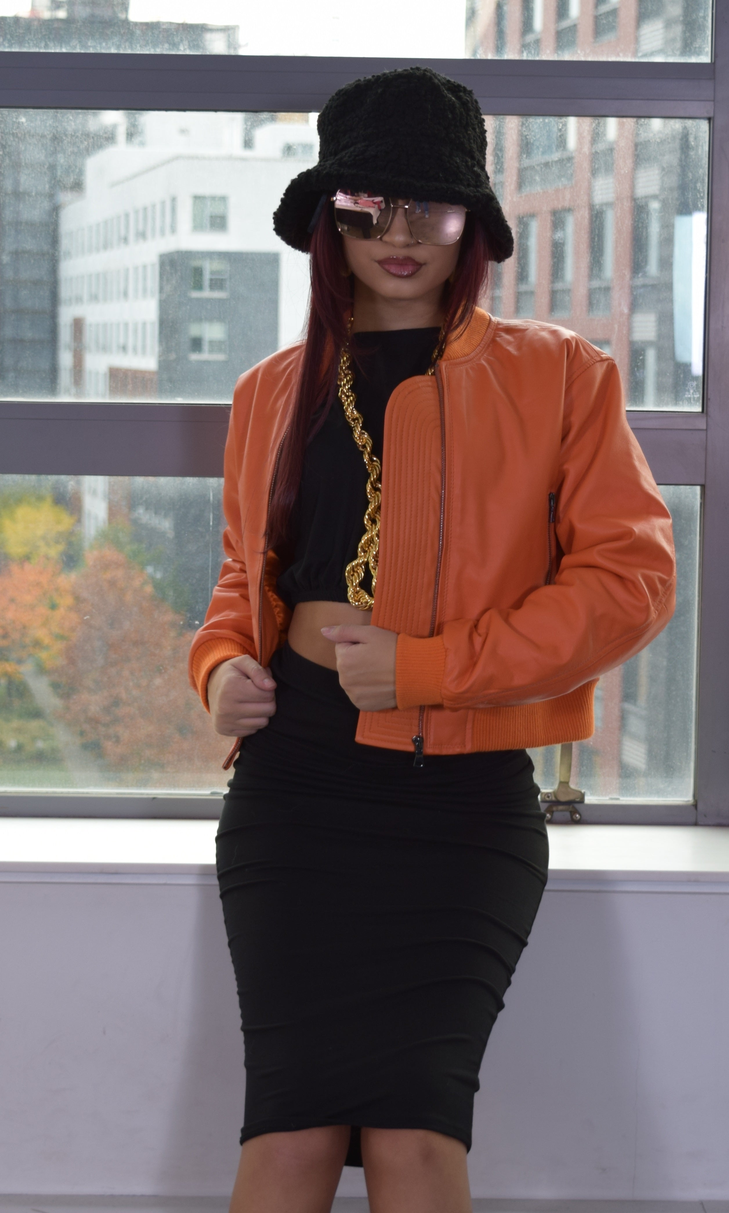 Ladies cropped leather jacket Style # 1018