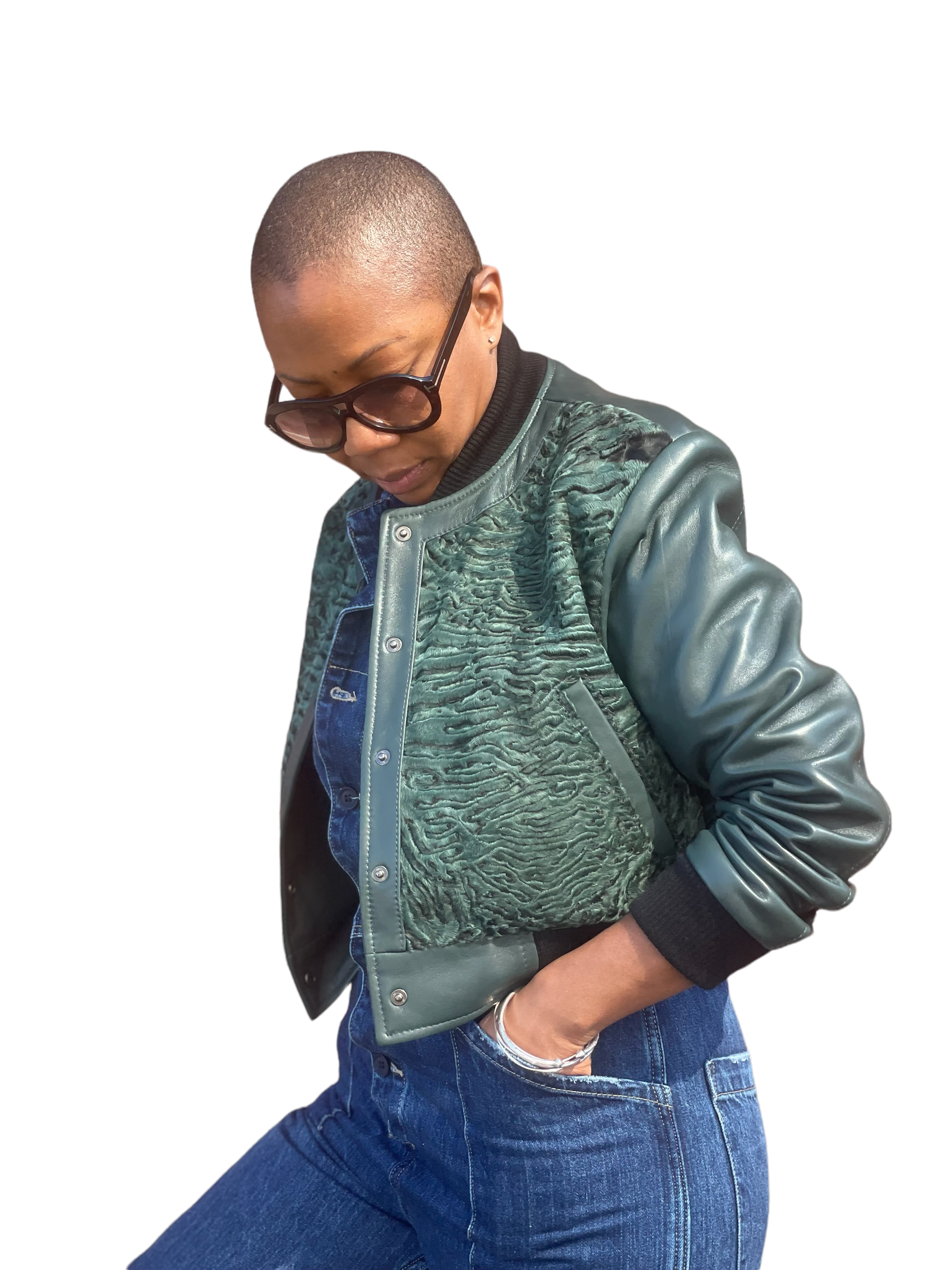 Ladies Baseball Jacket with With Persian Lamb Full Front #1043