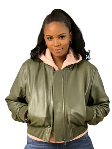 Ladies cropped leather jacket Style # 1018