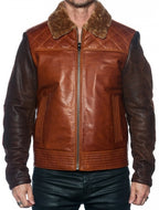 Leather Jacket with Sheepskin Sleeves and Quilted Details #1800